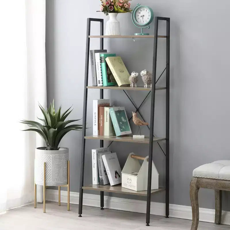 Bibliothèque échelle à 4 étagères LuxenHome 58,3 x 23,62 L en bois et métal. Marron