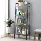 Bibliothèque échelle à 4 étagères LuxenHome 58,3 x 23,62 L en bois et métal. Marron