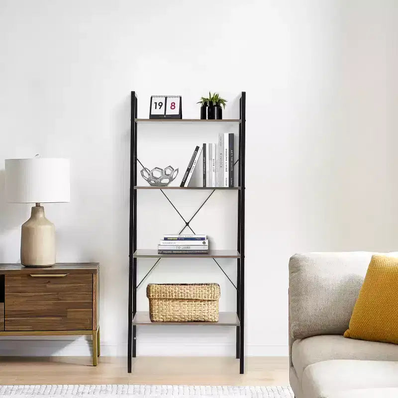 Bibliothèque échelle à 4 étagères LuxenHome 58,3 x 23,62 L en bois et métal. Marron