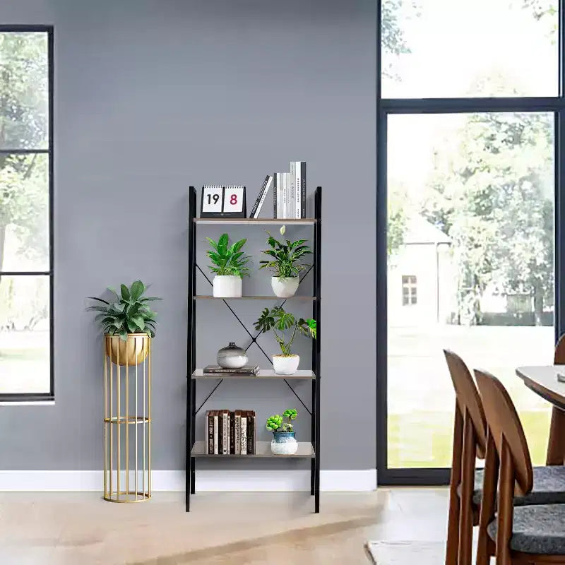 Bibliothèque échelle à 4 étagères LuxenHome 58,3 x 23,62 L en bois et métal. Marron