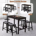 Ensemble de table de bar et de 4 tabourets de selle rembourrés Costway 5 pièces, hauteur comptoir