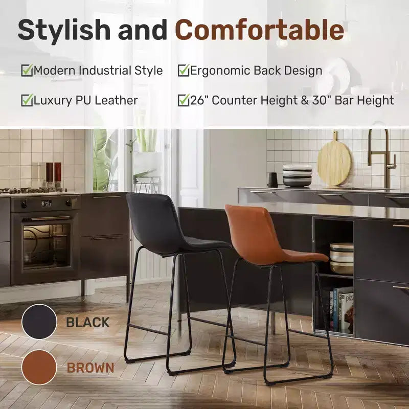 FERPIT Modern Faux Leather Counter Bar Stools Upholstered with Metal Frame 2 Pack
