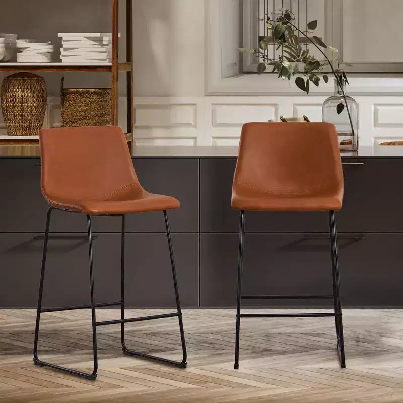 FERPIT Tabourets de bar de comptoir modernes en similicuir rembourrés avec cadre en métal, lot de 2