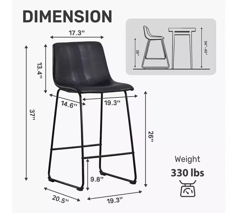 FERPIT Tabourets de bar de comptoir modernes en similicuir rembourrés avec cadre en métal, lot de 2