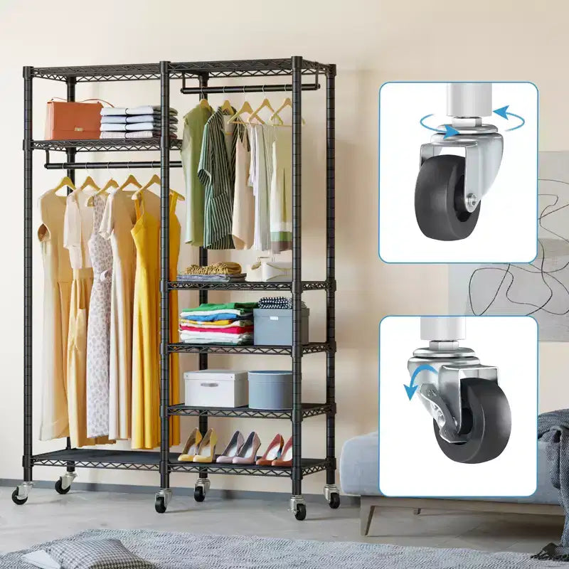VIPEK R4 Portant à vêtements roulant robuste avec double tringle et roulettes verrouillables