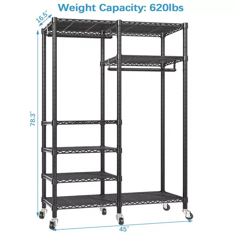 VIPEK R4 Portant à vêtements roulant robuste avec double tringle et roulettes verrouillables
