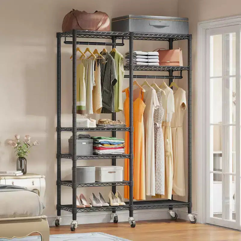 VIPEK R4 Portant à vêtements roulant robuste avec double tringle et roulettes verrouillables