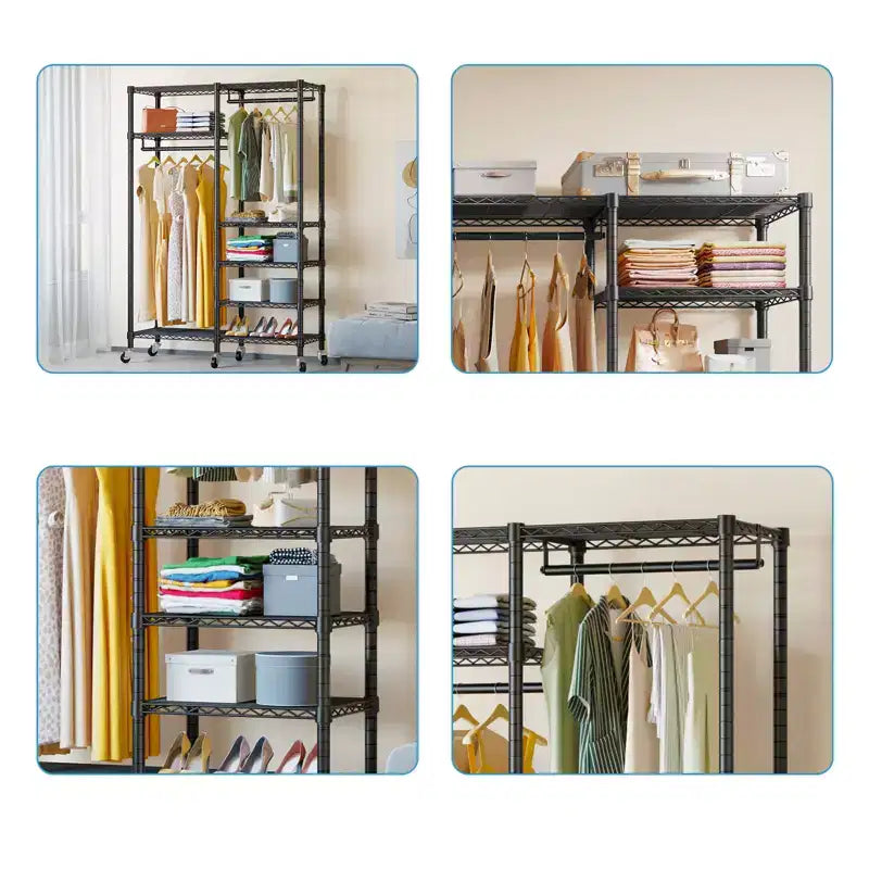 VIPEK R4 Portant à vêtements roulant robuste avec double tringle et roulettes verrouillables