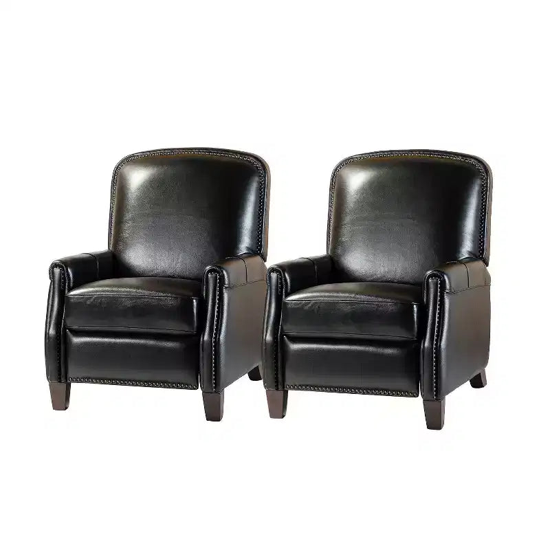 Set of 2 Deborah Modern Wooden Upholstery Modern Genuine Leather Recliner with Nailhead Trim for Living Room and Bedroom| ART OF LIVING DESIGNS