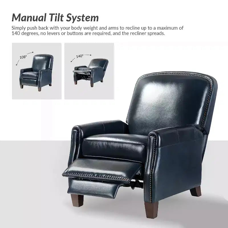 Lot de 2 fauteuils inclinables Deborah modernes en bois et cuir véritable avec clous décoratifs pour le salon et la chambre | ART OF LIVING DESIGNS