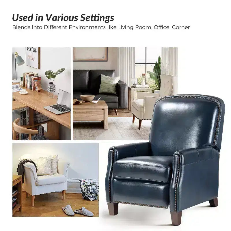Lot de 2 fauteuils inclinables Deborah modernes en bois et cuir véritable avec clous décoratifs pour le salon et la chambre | ART OF LIVING DESIGNS