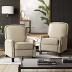 Lot de 2 fauteuils inclinables Deborah modernes en bois et cuir véritable avec clous décoratifs pour le salon et la chambre | ART OF LIVING DESIGNS