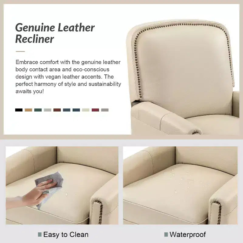 Lot de 2 fauteuils inclinables Deborah modernes en bois et cuir véritable avec clous décoratifs pour le salon et la chambre | ART OF LIVING DESIGNS