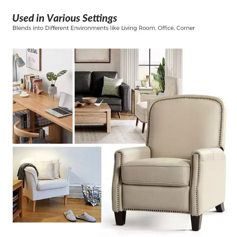 Lot de 2 fauteuils inclinables Deborah modernes en bois et cuir véritable avec clous décoratifs pour le salon et la chambre | ART OF LIVING DESIGNS