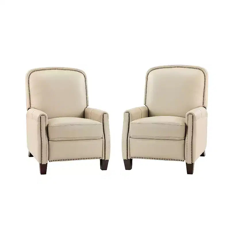 Lot de 2 fauteuils inclinables Deborah modernes en bois et cuir véritable avec clous décoratifs pour le salon et la chambre | ART OF LIVING DESIGNS