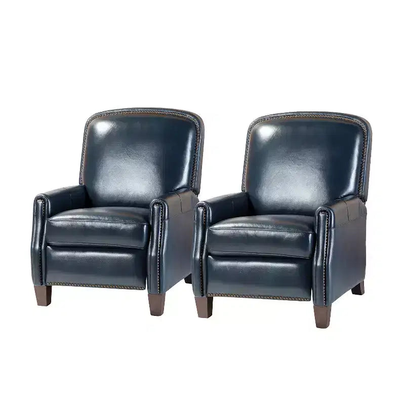 Lot de 2 fauteuils inclinables Deborah modernes en bois et cuir véritable avec clous décoratifs pour le salon et la chambre | ART OF LIVING DESIGNS
