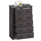 Costway Commode 5 tiroirs Meuble de rangement Haut placard Chambre Couloir Gris foncé/Noyer