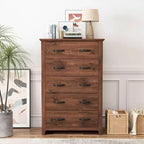 Costway Commode 5 tiroirs Meuble de rangement Haut placard Chambre Couloir Gris foncé/Noyer