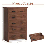 Costway Commode 5 tiroirs Meuble de rangement Haut placard Chambre Couloir Gris foncé/Noyer
