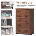 Costway Commode 5 tiroirs Meuble de rangement Haut placard Chambre Couloir Gris foncé/Noyer