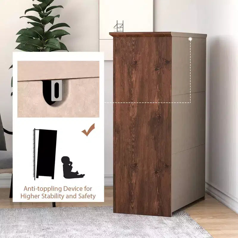 Costway Commode 5 tiroirs Meuble de rangement Haut placard Chambre Couloir Gris foncé/Noyer