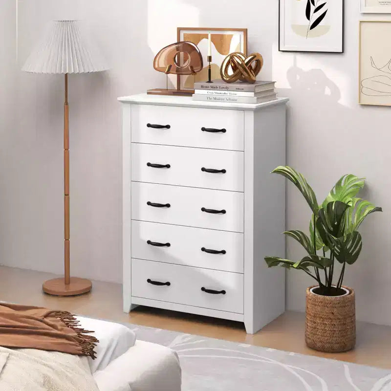 Costway Commode 5 tiroirs Meuble de rangement Haut placard Chambre Couloir Gris foncé/Noyer