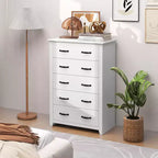 Costway Commode 5 tiroirs Meuble de rangement Haut placard Chambre Couloir Gris foncé/Noyer