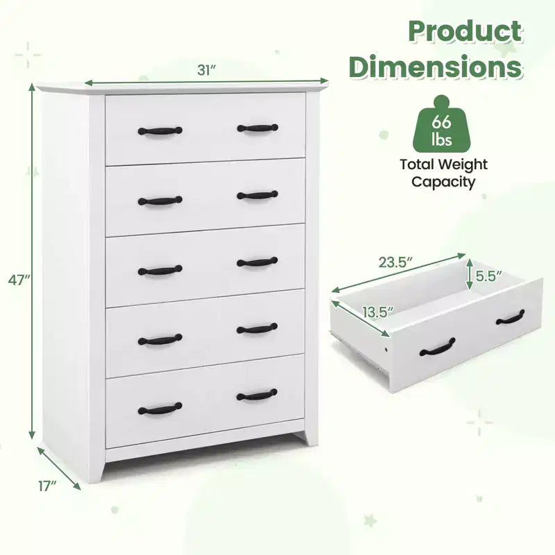 Costway Commode 5 tiroirs Meuble de rangement Haut placard Chambre Couloir Gris foncé/Noyer