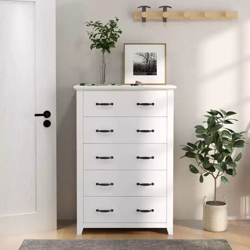 Costway Commode 5 tiroirs Meuble de rangement Haut placard Chambre Couloir Gris foncé/Noyer