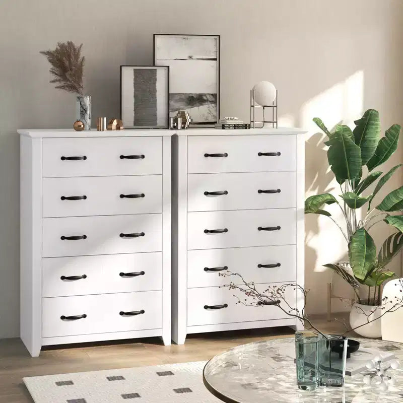 Costway Commode 5 tiroirs Meuble de rangement Haut placard Chambre Couloir Gris foncé/Noyer