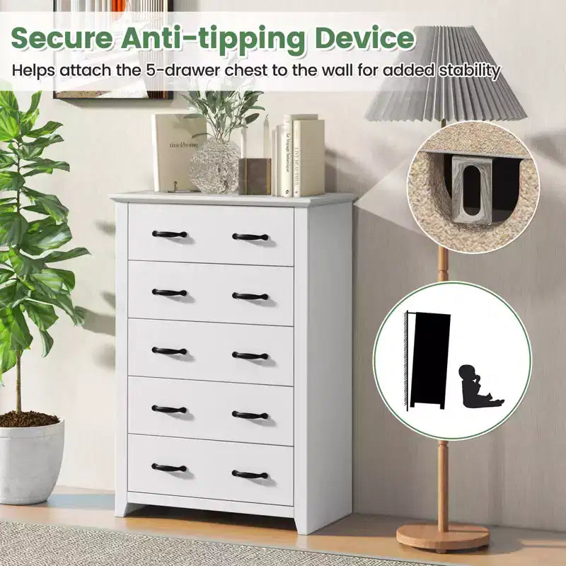 Costway Commode 5 tiroirs Meuble de rangement Haut placard Chambre Couloir Gris foncé/Noyer