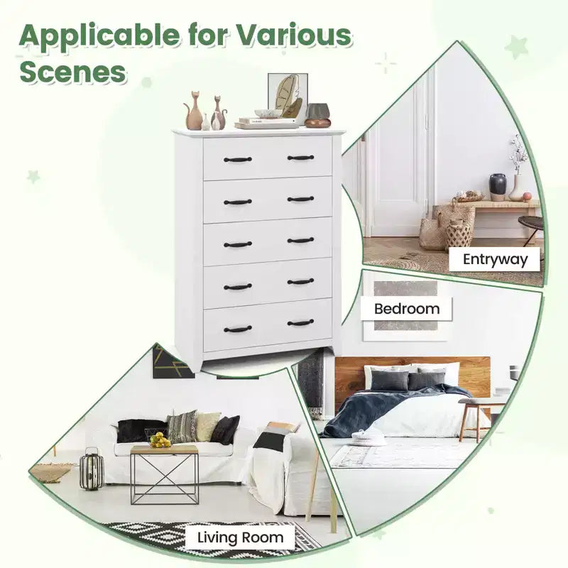 Costway Commode 5 tiroirs Meuble de rangement Haut placard Chambre Couloir Gris foncé/Noyer