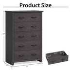 Costway Commode 5 tiroirs Meuble de rangement Haut placard Chambre Couloir Gris foncé/Noyer
