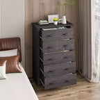 Costway Commode 5 tiroirs Meuble de rangement Haut placard Chambre Couloir Gris foncé/Noyer