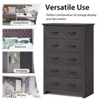 Costway Commode 5 tiroirs Meuble de rangement Haut placard Chambre Couloir Gris foncé/Noyer