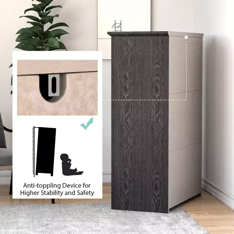 Costway Commode 5 tiroirs Meuble de rangement Haut placard Chambre Couloir Gris foncé/Noyer