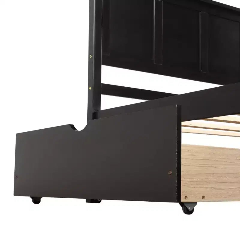Lit plateforme de rangement en bois pour lits jumeaux avec lit gigogne/deux tiroirs-ModernLuxe