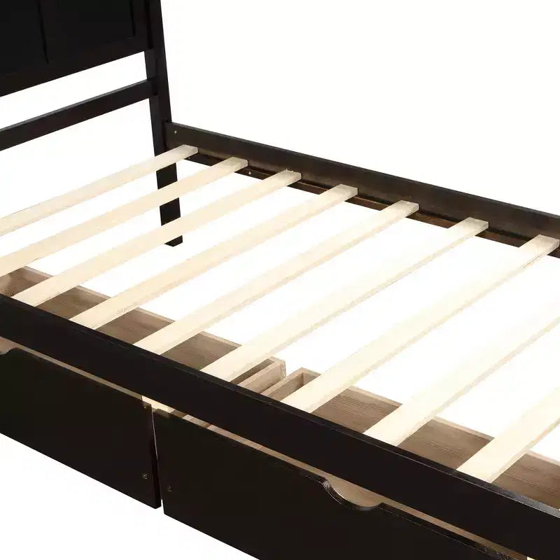 Lit plateforme de rangement en bois pour lits jumeaux avec lit gigogne/deux tiroirs-ModernLuxe