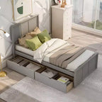 Lit plateforme de rangement en bois pour lits jumeaux avec lit gigogne/deux tiroirs-ModernLuxe