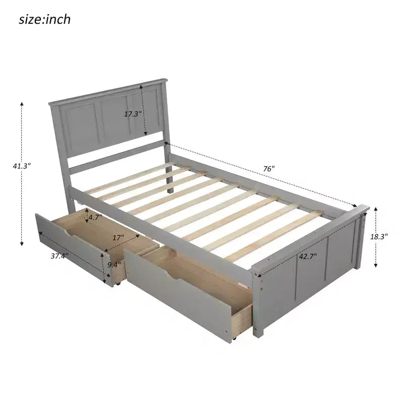 Lit plateforme de rangement en bois pour lits jumeaux avec lit gigogne/deux tiroirs-ModernLuxe