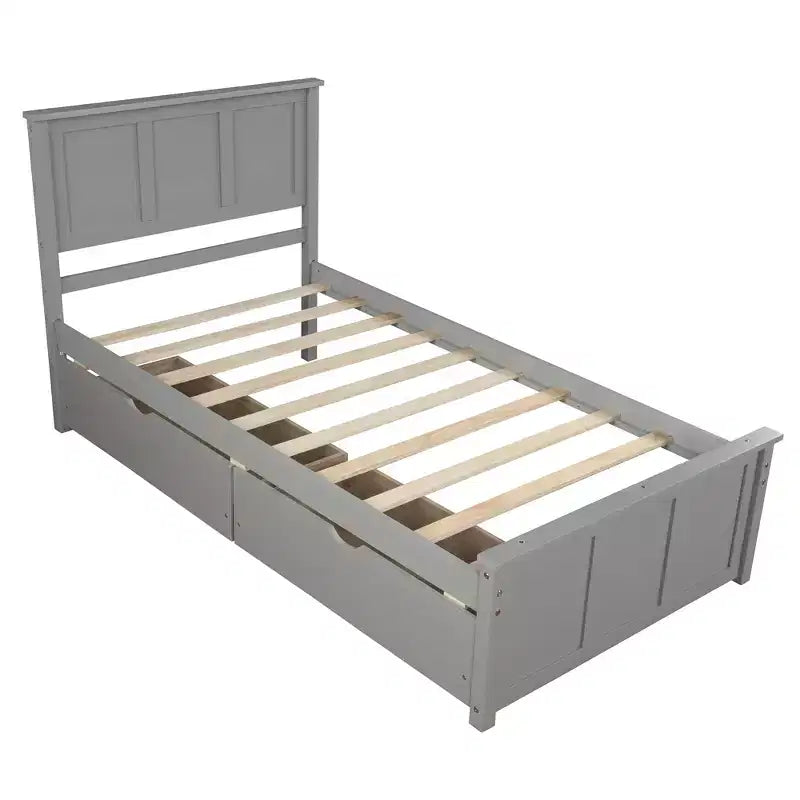 Lit plateforme de rangement en bois pour lits jumeaux avec lit gigogne/deux tiroirs-ModernLuxe