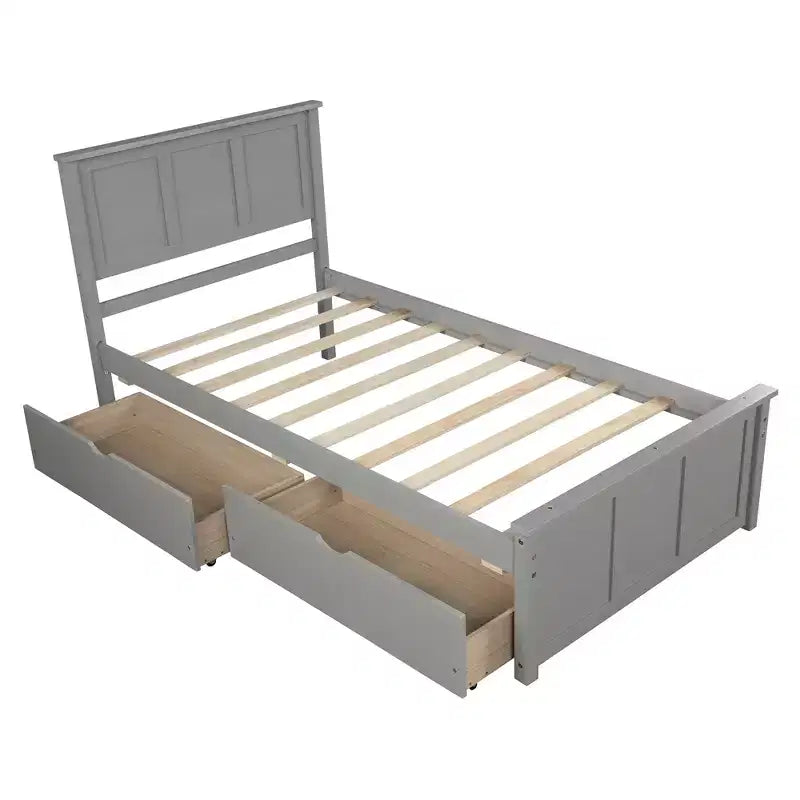 Lit plateforme de rangement en bois pour lits jumeaux avec lit gigogne/deux tiroirs-ModernLuxe