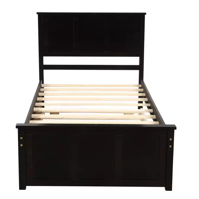 Lit plateforme de rangement en bois pour lits jumeaux avec lit gigogne/deux tiroirs-ModernLuxe