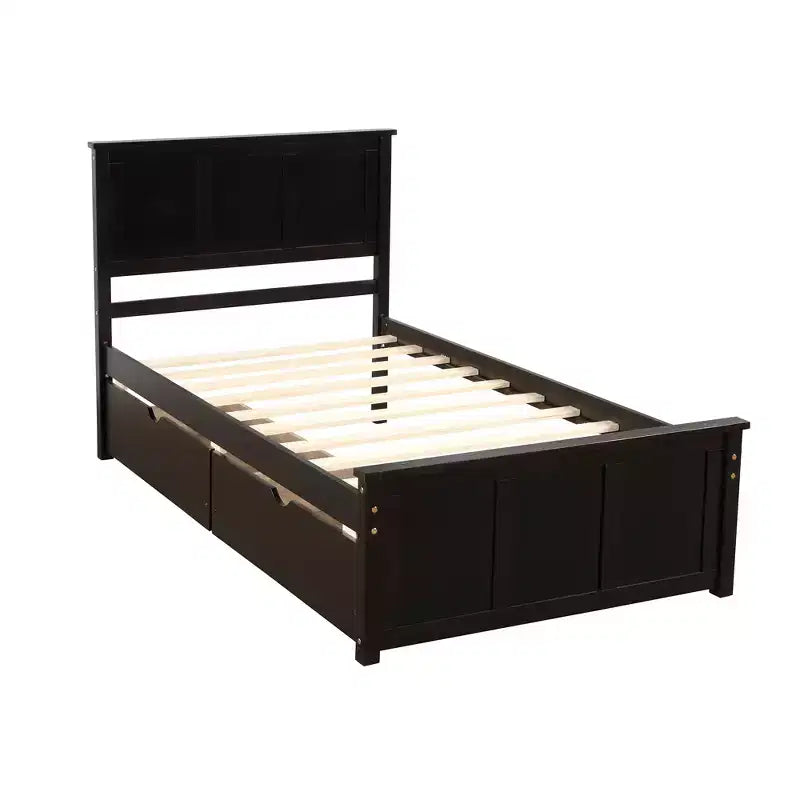 Lit plateforme de rangement en bois pour lits jumeaux avec lit gigogne/deux tiroirs-ModernLuxe