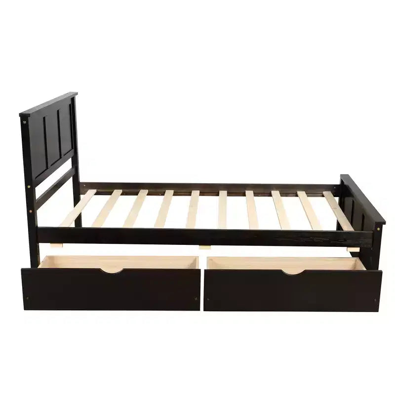 Lit plateforme de rangement en bois pour lits jumeaux avec lit gigogne/deux tiroirs-ModernLuxe