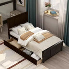 Twin Size Wood Platform Storage Bed with Trundle Bed/ Two Drawers-ModernLuxe