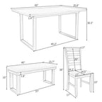 Ensemble de salle à manger rustique 6 pièces en bois avec chaises et banc, gris - ModernLuxe