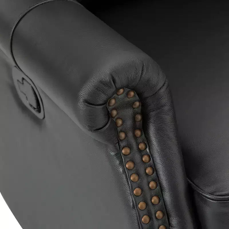 Fauteuil inclinable manuel Irène en cuir véritable, 77,5 cm de large, avec accoudoirs roulés | ART OF LIVING DESIGNS