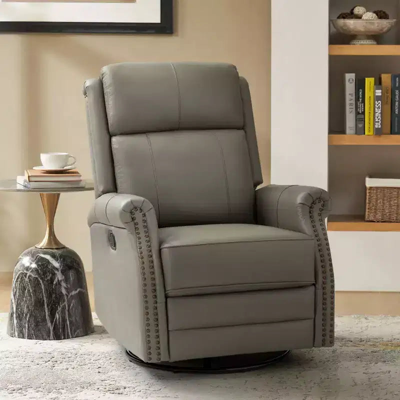 Fauteuil inclinable manuel Irène en cuir véritable, 77,5 cm de large, avec accoudoirs roulés | ART OF LIVING DESIGNS