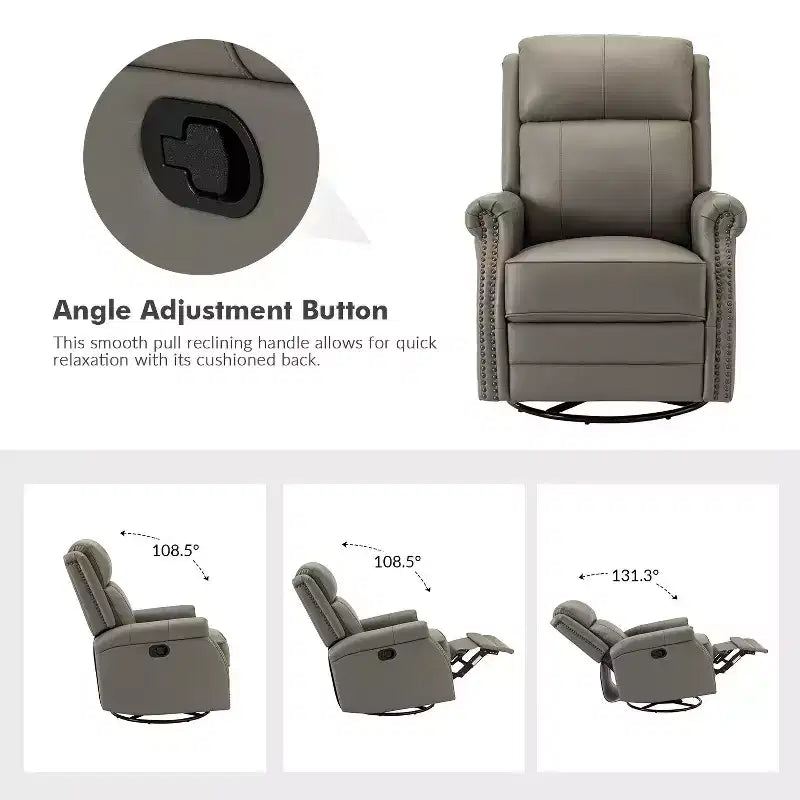 Fauteuil inclinable manuel Irène en cuir véritable, 77,5 cm de large, avec accoudoirs roulés | ART OF LIVING DESIGNS